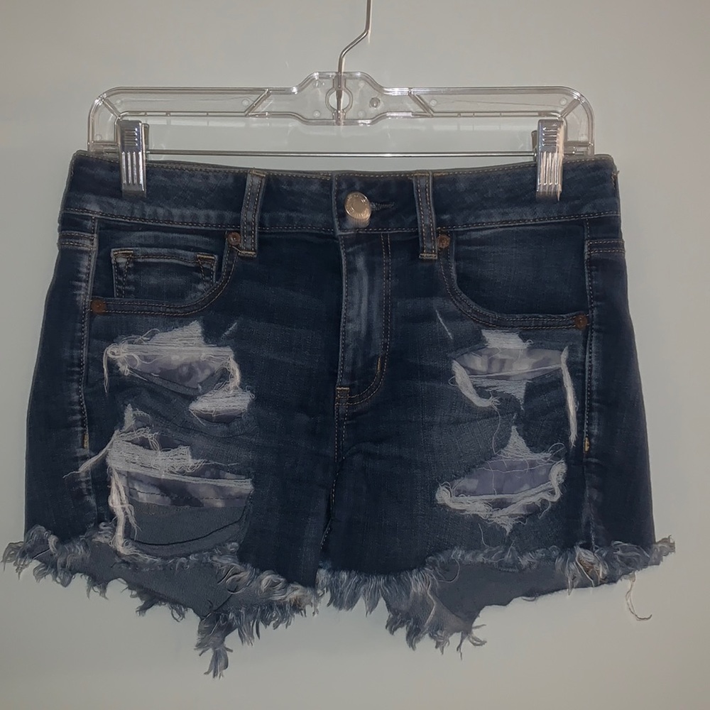 American Eagle Distressed Ripped Midi Jean Short Size 8
